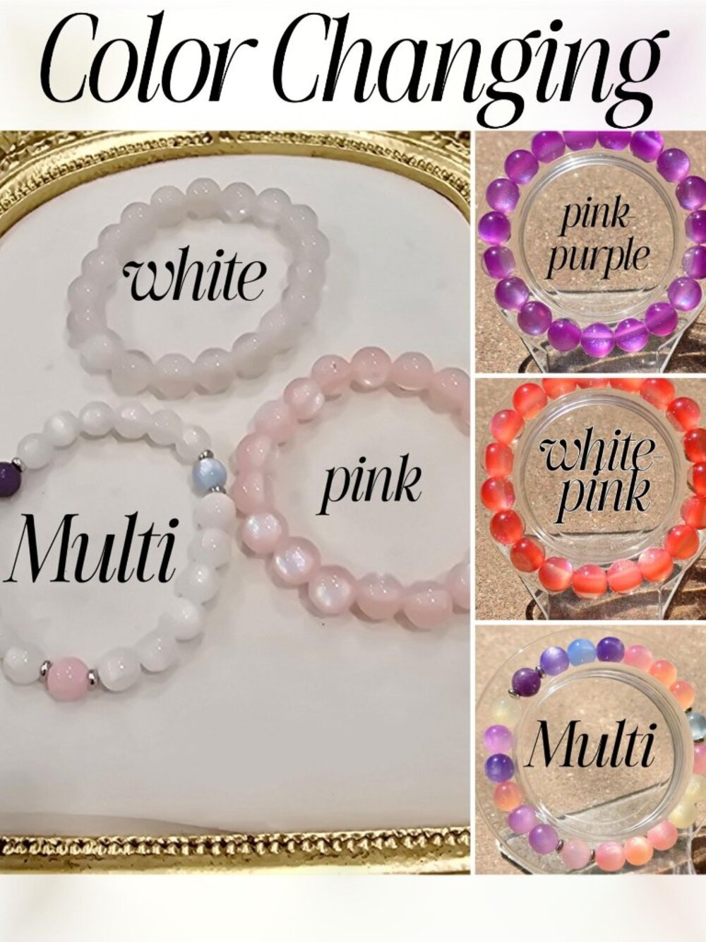 Handmade ✦ Color‑Changing UV Reactive Bracelet ✦ Shift to Vibrant Color 10mm NWT